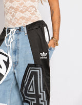 Vintage customized upcycled patchwork logo jorts