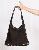 Handcrafted buffalo suede studded shopper bag