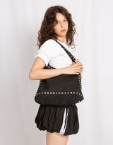Handcrafted buffalo suede studded shopper bag