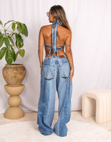 Vintage customized upcycled Levi's denim harness top