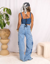 Star patches wide leg jeans