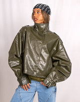 Cropped vegan leather biker jacket