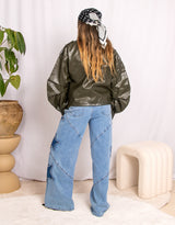Cropped vegan leather biker jacket