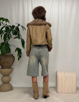 Vegan leather teddy lining jacket