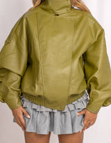 Oversized vegan leather utility jacket