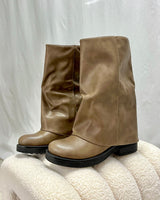 Vegan leather fold over midi boots