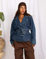 Belted denim trench jacket