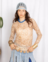 Bambi print mesh high neck top