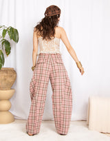 Plaid wool blend balloon trousers
