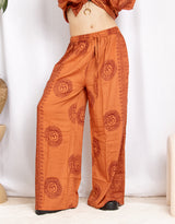 Handmade om print wide leg trousers