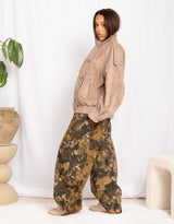 Vegan suede high collar military button bomber jacket