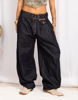 Belted oversized balloon jeans
