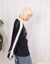 Oversized rugby with lace panels top