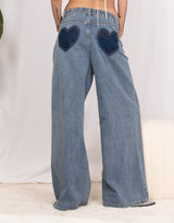 Heart pocket wide leg denim trousers