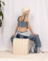 Heart pocket wide leg denim trousers