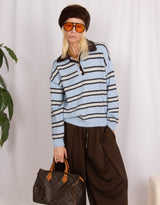 Wool blend striped knitted polo sweater