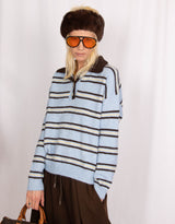 Wool blend striped knitted polo sweater