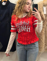 Lace asymmetric long sleeve top