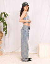 Sparkly straight wide jeans