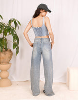 Sparkly straight wide jeans