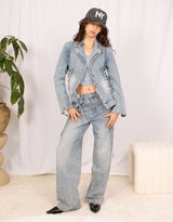 Lace up corset denim jacket