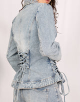 Lace up corset denim jacket