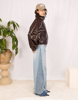 Cropped vegan leather biker jacket