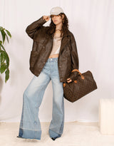 Wide leg jeans with contrasting ankle details