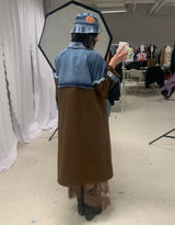 Mixed materials long coat