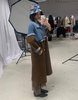 Mixed materials long coat