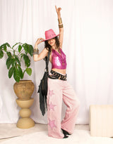 Star patches wide leg jeans