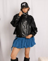 Cropped vegan leather biker jacket