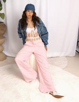 Wide leg rhinestone sweatpants