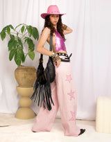 Star patches wide leg jeans
