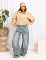 Cropped oversized bomber jacket