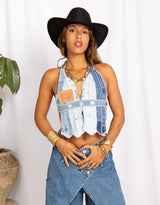 Vintage customized upcycled Levis denim harness top with studs