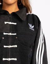 Vintage customized upcycled Adidas frog closure denim pockets jacket