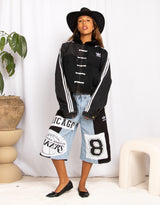 Vintage customized upcycled Adidas frog closure denim pockets jacket