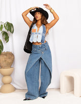 Asymmetric wrap wide leg jeans
