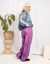 Handmade om print wide leg trousers