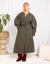 Oversized balloon sleeve trenchcoat
