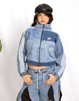 Vintage customized upcycled Adidas denim pockets track jacket
