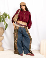 Vintage customized upcycled camouflage denim Levi's wide leg trousers