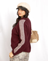 Striped zip wool mix track cardigan