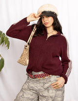 Striped zip wool mix track cardigan