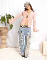 Faux fur trim tie front cardigan