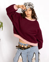 Contrasting hem round neck sweater