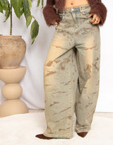 Washed camo wide leg jeans