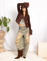 Washed camo wide leg jeans