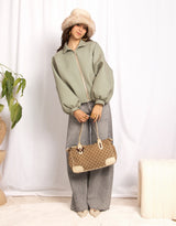 Oversized checked balloon bomber jacket